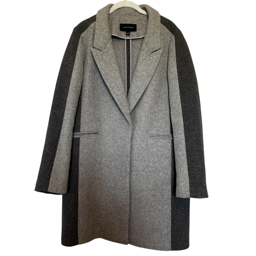 Ann Taylor Light and Dark Gray Two Tone Wool Blend Cocoon Coat